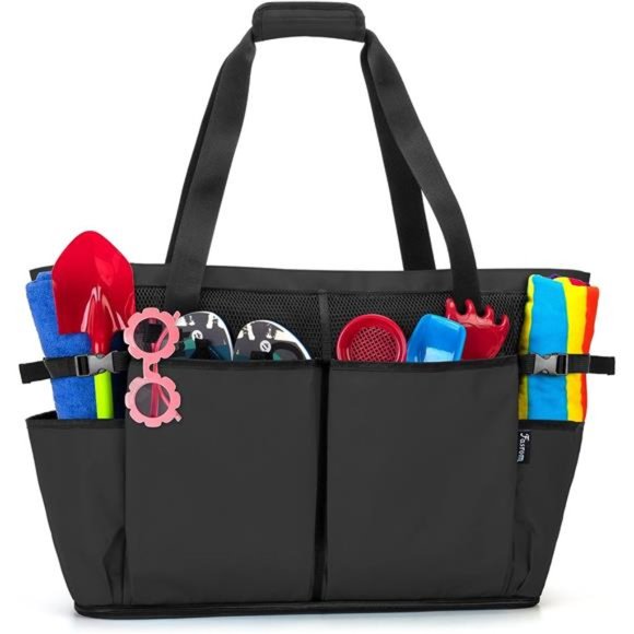 Extra Large Mesh Beach Bag with Zipper Bottom Black